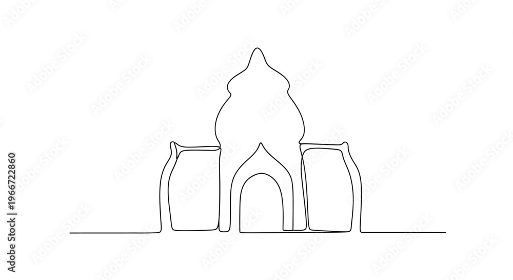 Obraz premium Minimalist Single Line Drawing of a Mosque or Temple Facade with Archway
