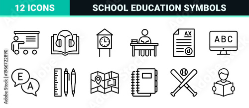 Academic Education and School Learning Minimalist Monoline Geometric Line Art for Digital Study Platforms and E-Learning Interfaces