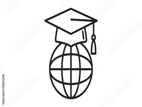 Graduation cap, globe icon, education symbol, academic achievement isolated on White Background