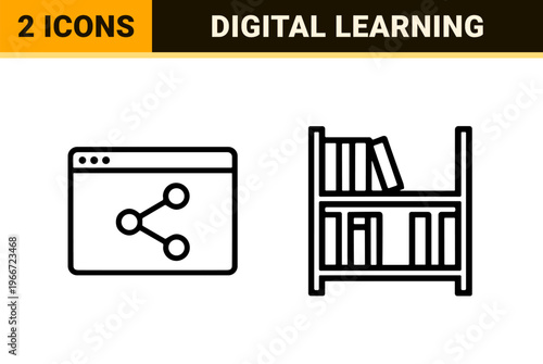 E-Learning and Online Education Minimalist Monoline Outline Symbols for Academic Platforms and Digital Learning Interface Design.