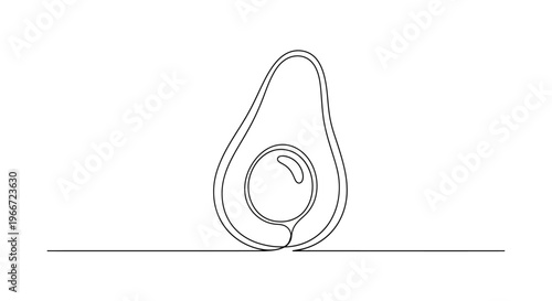 Avocado half with pit, continuous line drawing, minimalist food illustration