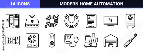 Smart Home Technology and Consumer Electronics Minimalist Monoline Grid; Geometric Line Art for Modern Interface and Digital Design.