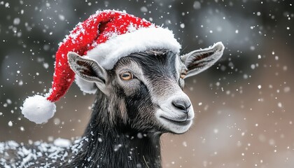 Joyful Mammal Wearing Santa s Christmas Hat in a Blurry Snowy Bokeh Background for Holiday Cards