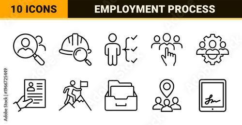 Minimalist Monoline Recruitment Icon Set featuring Human Resources Talent Acquisition and Career Growth Geometric Line Art Symbols