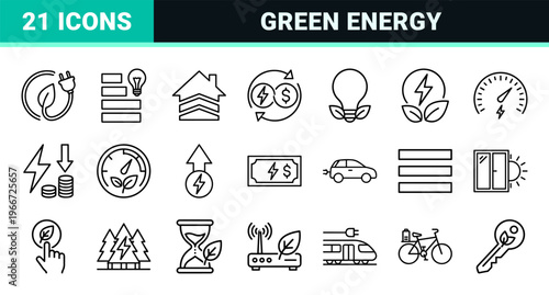 Energy Efficiency and Renewable Ecology Minimalist Monoline Geometric Line Art for Sustainable Power and Green Resource Management