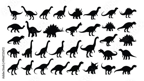 A diverse collection of prehistoric dinosaur silhouettes in various poses and species creating a detailed illustration silhouette high quality professional modern