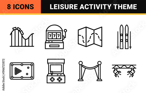Entertainment and Leisure Activity Minimalist Monoline Geometric Line Art for Commercial Interface Design and Digital Navigation.