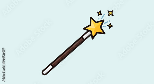 A magic wand with a bright yellow star on top emits sparks.