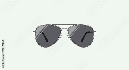 Illustration of stylish aviation sunglasses on a white background with dark lenses
