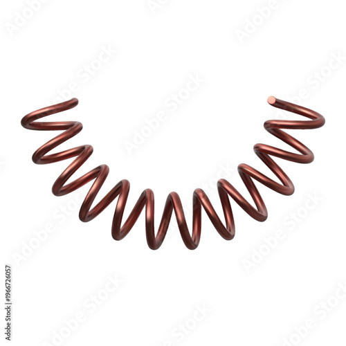 Metal spring, curved extended copper, brass coil 3D vector icon, realistic flexible spiral metal wire bent, springy coil