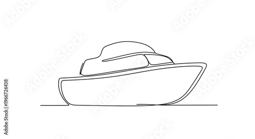 Minimalist Yacht Line Art: Sleek Motorboat Silhouette on White Background