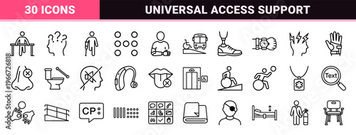 Accessibility and Disability Inclusion Line Art: Minimalist Monoline Geometric Outlines for Universal Design and Patient Care Services