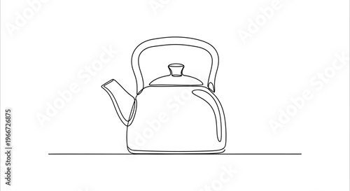 Minimalist Single Line Drawing of a Kettle on a White Background