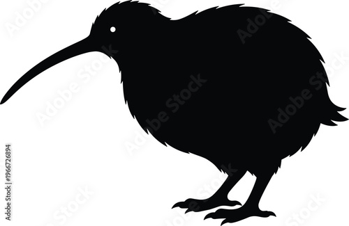 Kiwi bird silhouette featuring iconic New Zealand flightless bird with long beak for nature wildlife conservation national symbol and travel theme graphic design projects