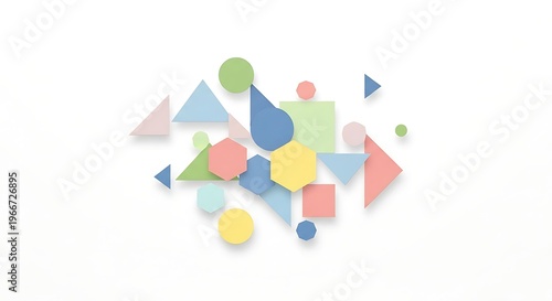 Abstract geometric shapes composition with pastel colors and white background