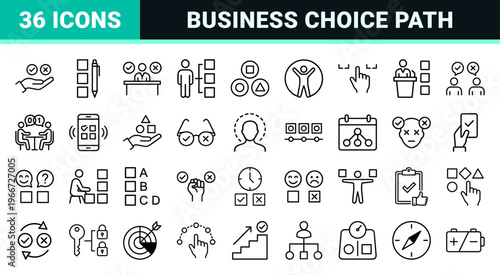 Decision Making and Strategic Choice Icon Set | Minimalist Monoline Geometric Line Art for Business Analytics and User Experience Design