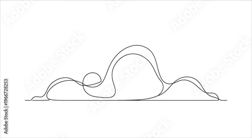 Abstract continuous line drawing of rolling hills or waves, minimalist black and white.