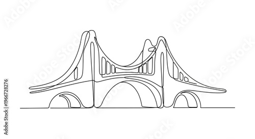 Minimalist Golden Gate Bridge Line Art - Continuous One Line Drawing