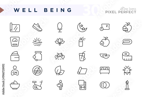 Healthy living line icon set. Healthy, comfort, mindfulness, mental health, meditation, healthy lifestyle, thin icon pack.