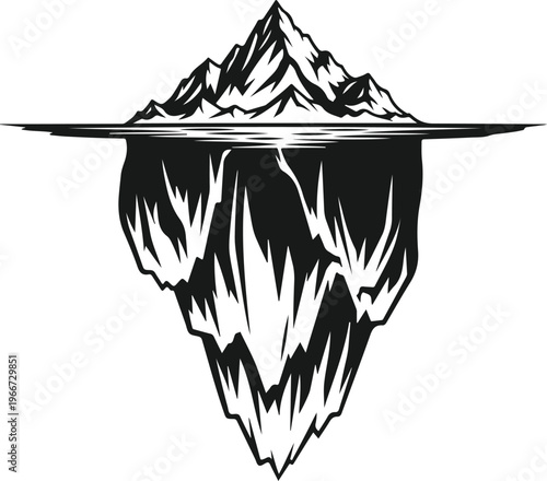 Illustration of massive iceberg showing visible peak and large hidden underwater mass representing hidden depth