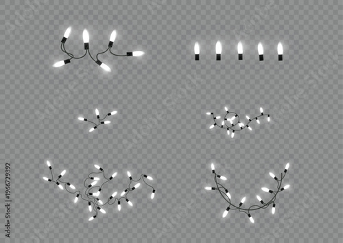 Isolated christmas lights arrangements on transparent background
