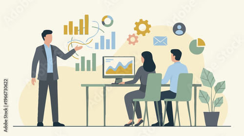 Professional business team analyzing data and discussing strategy