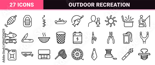 Professional Fishing and Angling Equipment Minimalist Monoline Geometric Line Art for Commercial Web and Interface Design.