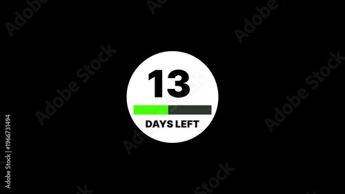 30 Day Deadline Countdown animation on transparent background. 30 Days Left Animated Timer icon.