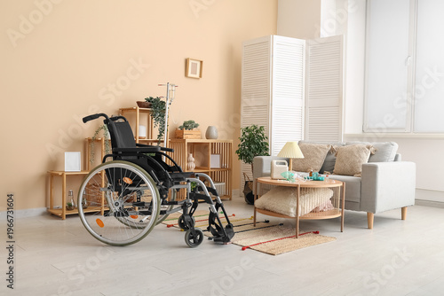 Modern empty wheelchair in ...