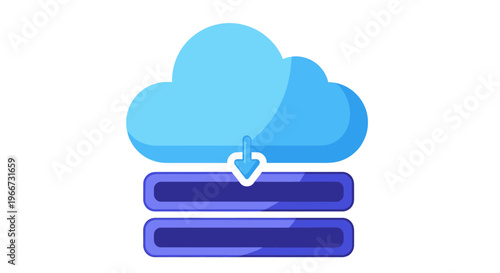 Cloud computing data storage illustration with server and download