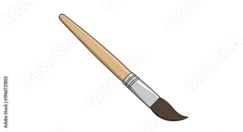 An illustration of a paintbrush with a wooden handle and brown bristles.