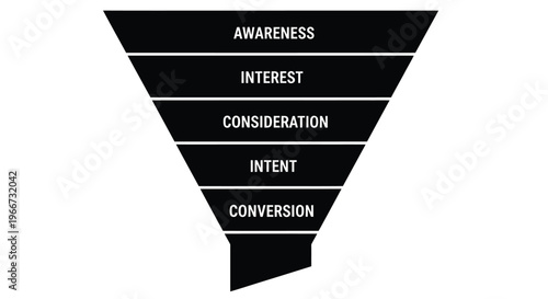 Marketing funnel diagram illustrating stages from awareness to conversion high quality