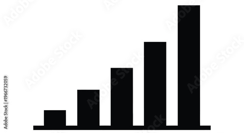 Simple black and white graphic of a rising bar chart on a white background