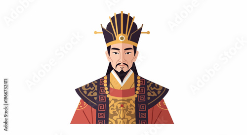 Illustration of a Chinese emperor wearing traditional imperial attire and a crown against a plain white background.