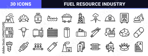 Global Energy Power and Fuel Infrastructure Monoline Outline Graphics for Industrial Utility and Clean Renewable Technology Solutions