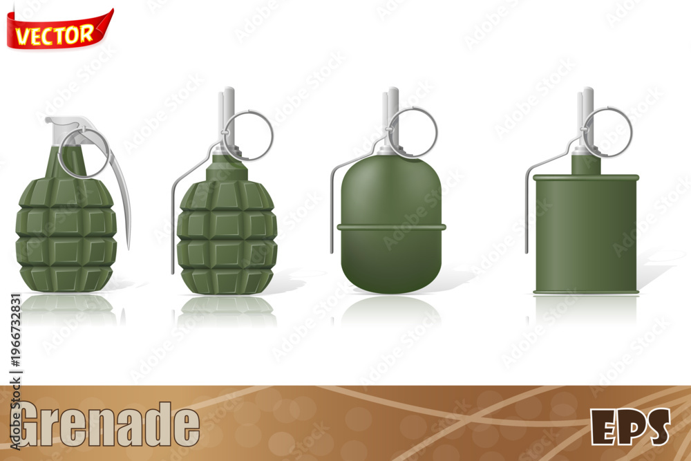 Naklejka premium hand grenade set icons vector illustration isolated on white background
