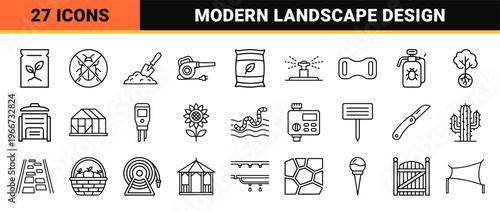Professional Horticulture and Landscaping Visual Language: Minimalist Geometric Monoline Outlines for Modern Garden Maintenance Apps