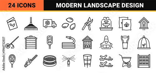 Professional Garden and Landscaping Outline Symbols for Modern Horticulture, Minimalist Monoline Aesthetic for Outdoor Service Design