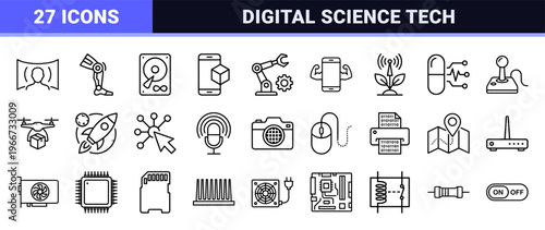 Future Technology Minimalist Geometric Line Art High-Performance Digital Innovation and Science Research Vector Outline Graphics