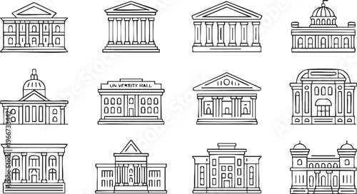 Government Buildings Icons Set With Parliament Court And Capitol Symbols