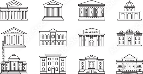 Civic Architecture Icon Collection For Public Institutions And Law