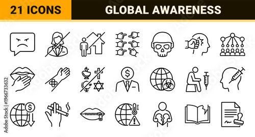Global Social Issues and Humanitarian Crisis Linear Symbols for Activism Awareness Advocacy and Non Profit Organization Educational Visuals