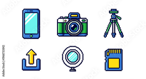 Pixel art icons for photography and digital media creation tools
