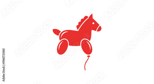Red balloon horse toy floating on white background, vector illustration