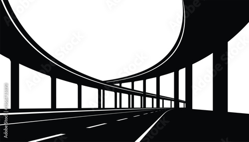 Highway overpass silhouette, modern bridge infrastructure, urban road transport, city freeway perspective, architectural design concept