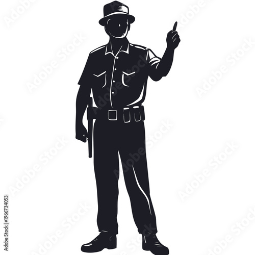 Professional law enforcement officer silhouette with short sleeves pointing finger up