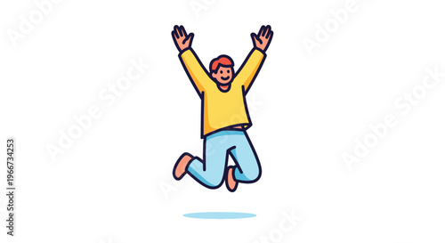 Man jumping in the air with arms raised in celebration on white background