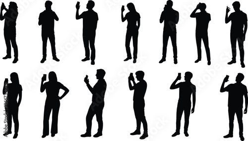 Smartphone user silhouettes collection people taking photos calling browsing mobile device modern lifestyle concept