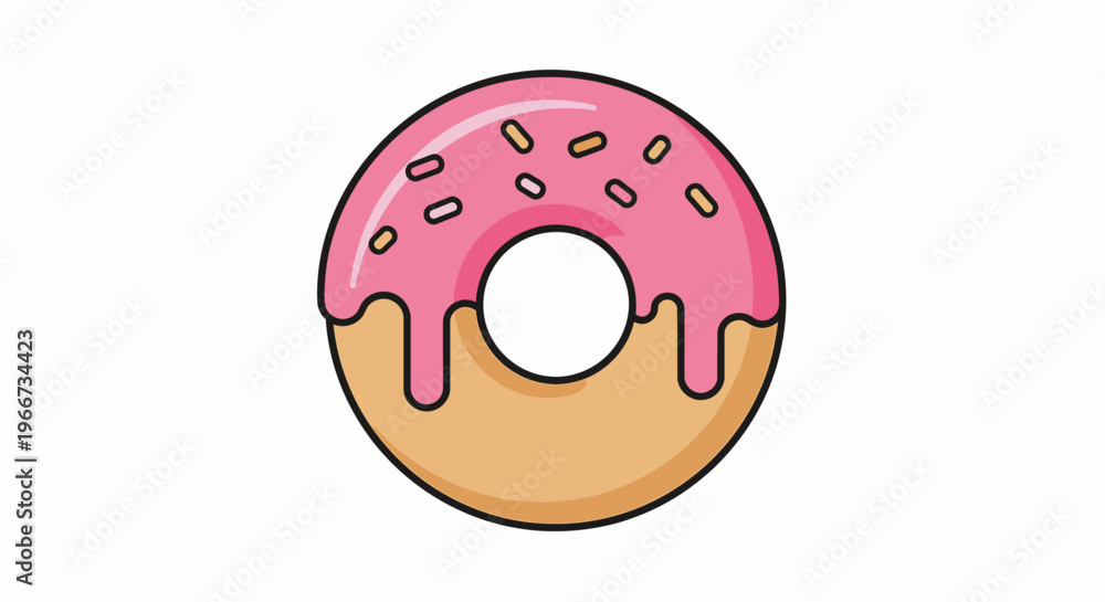 Fototapeta premium A pink frosted donut with sprinkles on a white background illustration.