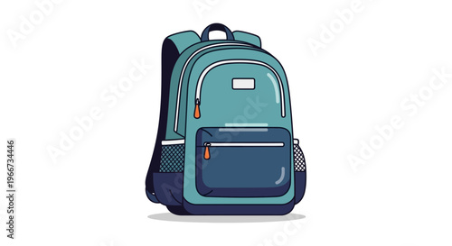 A cartoon-style illustration of a blue backpack on a white background